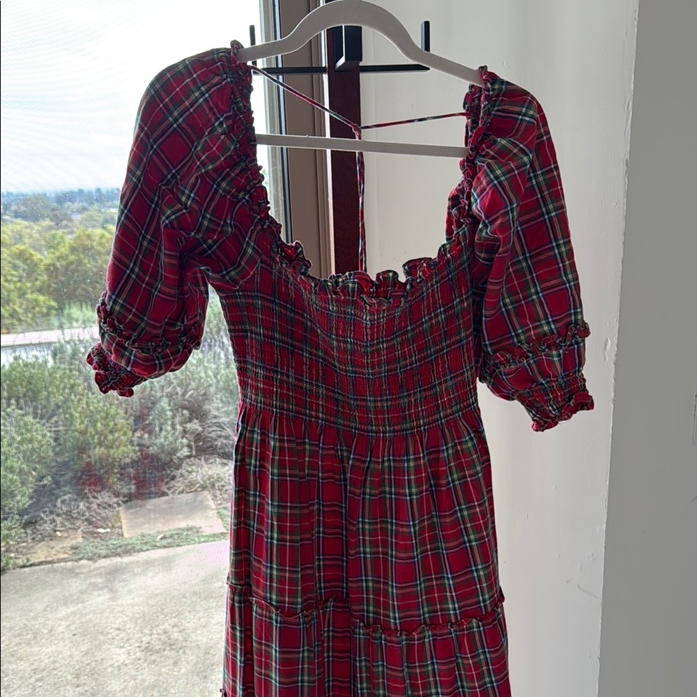 Hill House Red and Green Smocked Puff Sleeve Sundress